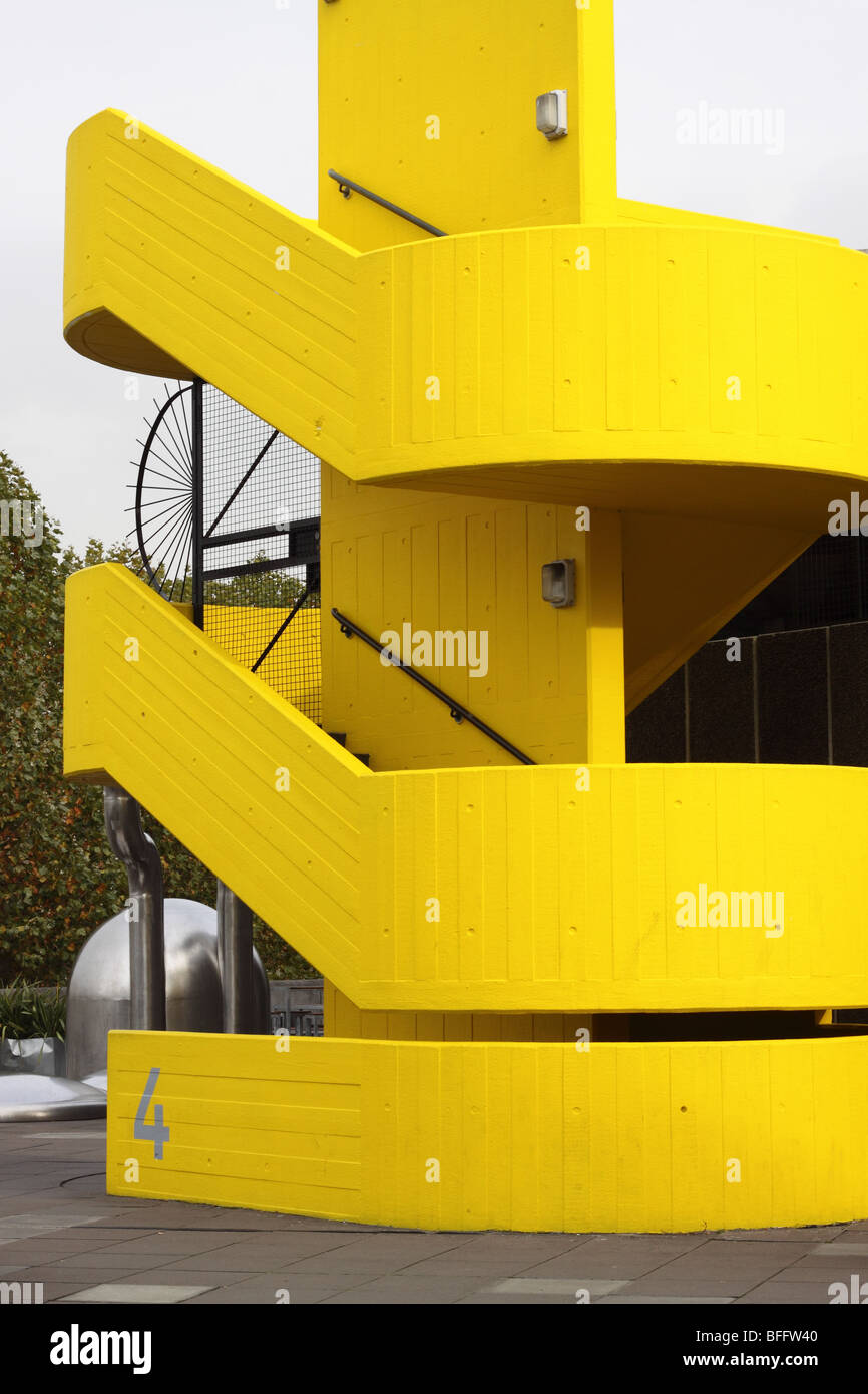 London The South Bank Centre bright yellow painted external outdoor concrete staircase Stock Photo