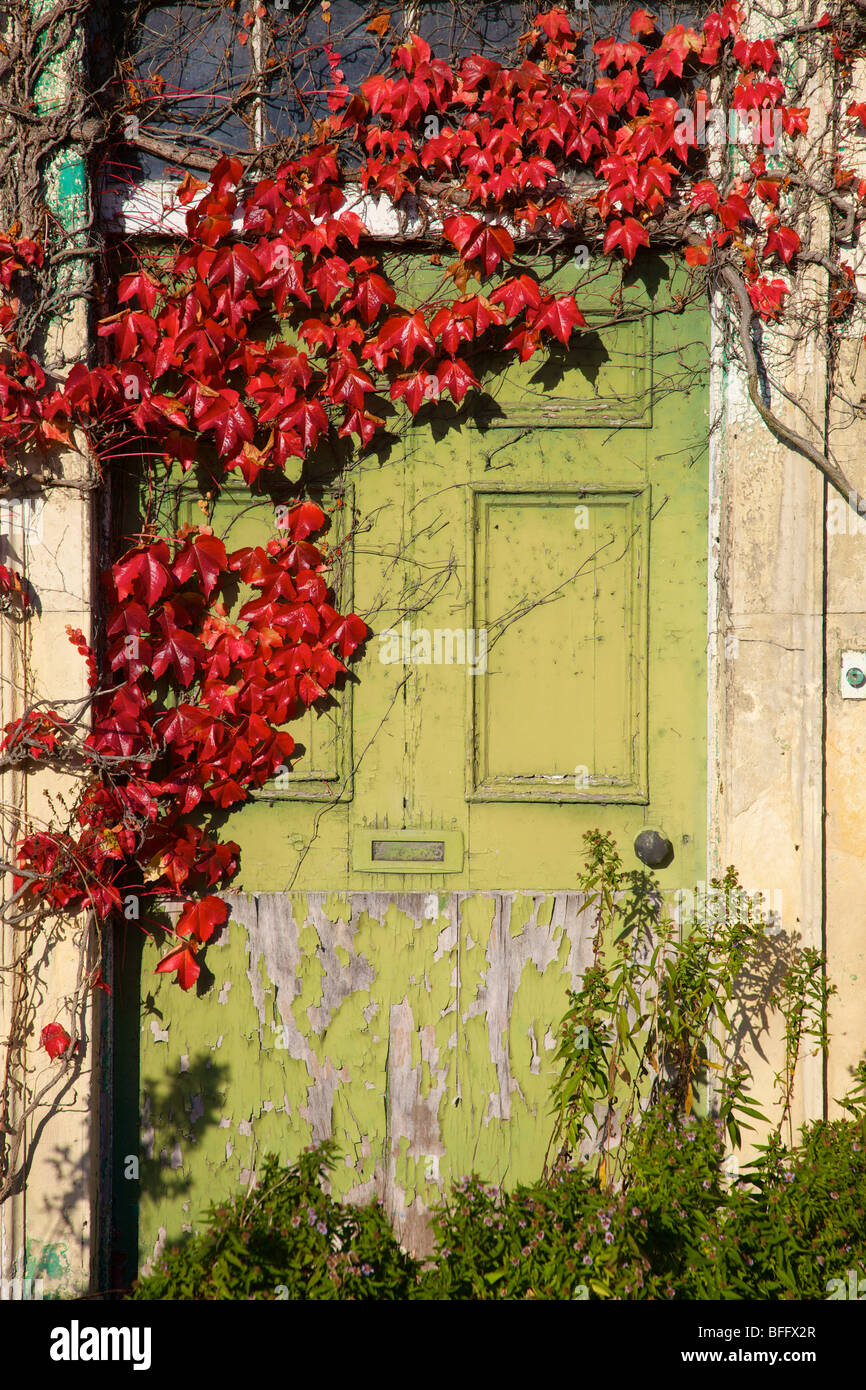 door of an old semi derelict farmhouse Stock Photo