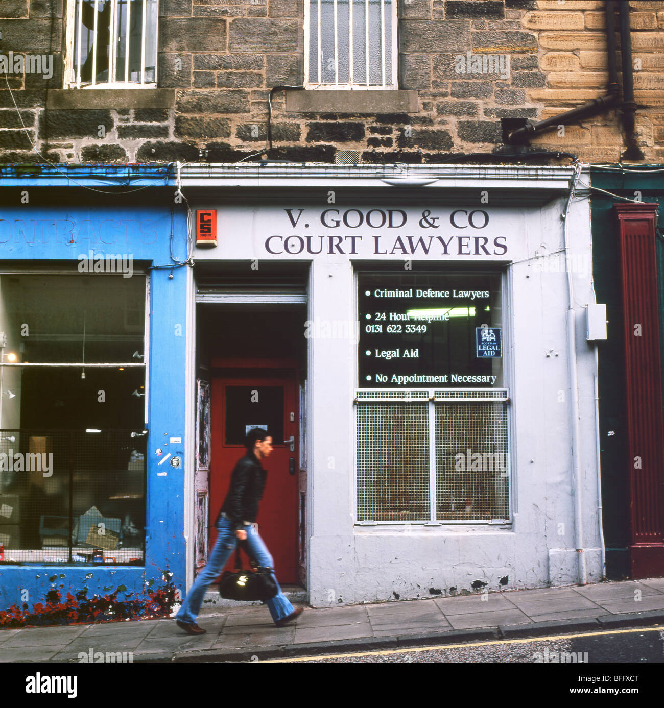 V. Good & Co Court Criminal Defence Lawyers shop in Candlemaker Row, Edinburgh Scotland UK Stock Photo
