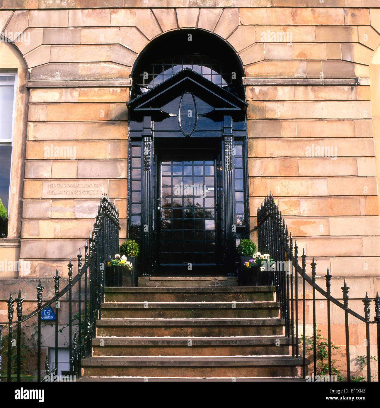 Front door with sign 'The Glasgow Society of Lady Artists' 1882 Glasgow Scotland UK Stock Photo
