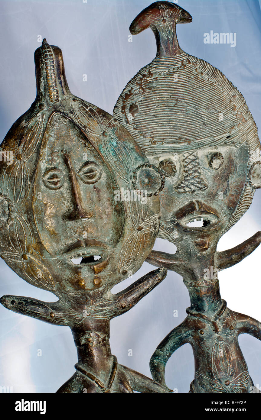 A couple of FON (Benin) statuettes made of African Bronze Stock Photo