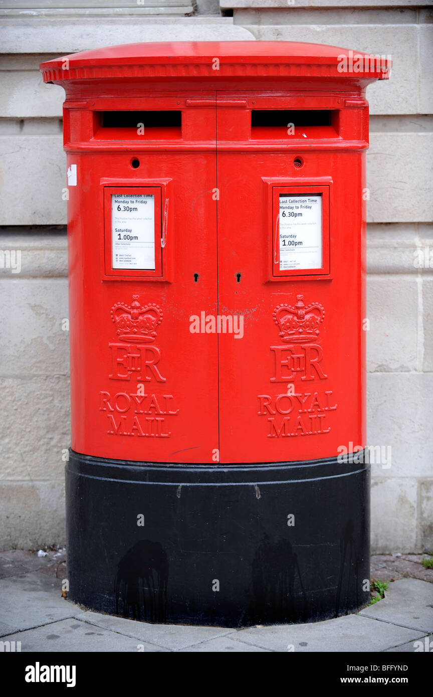 Red double post box in worthing Stock Photo