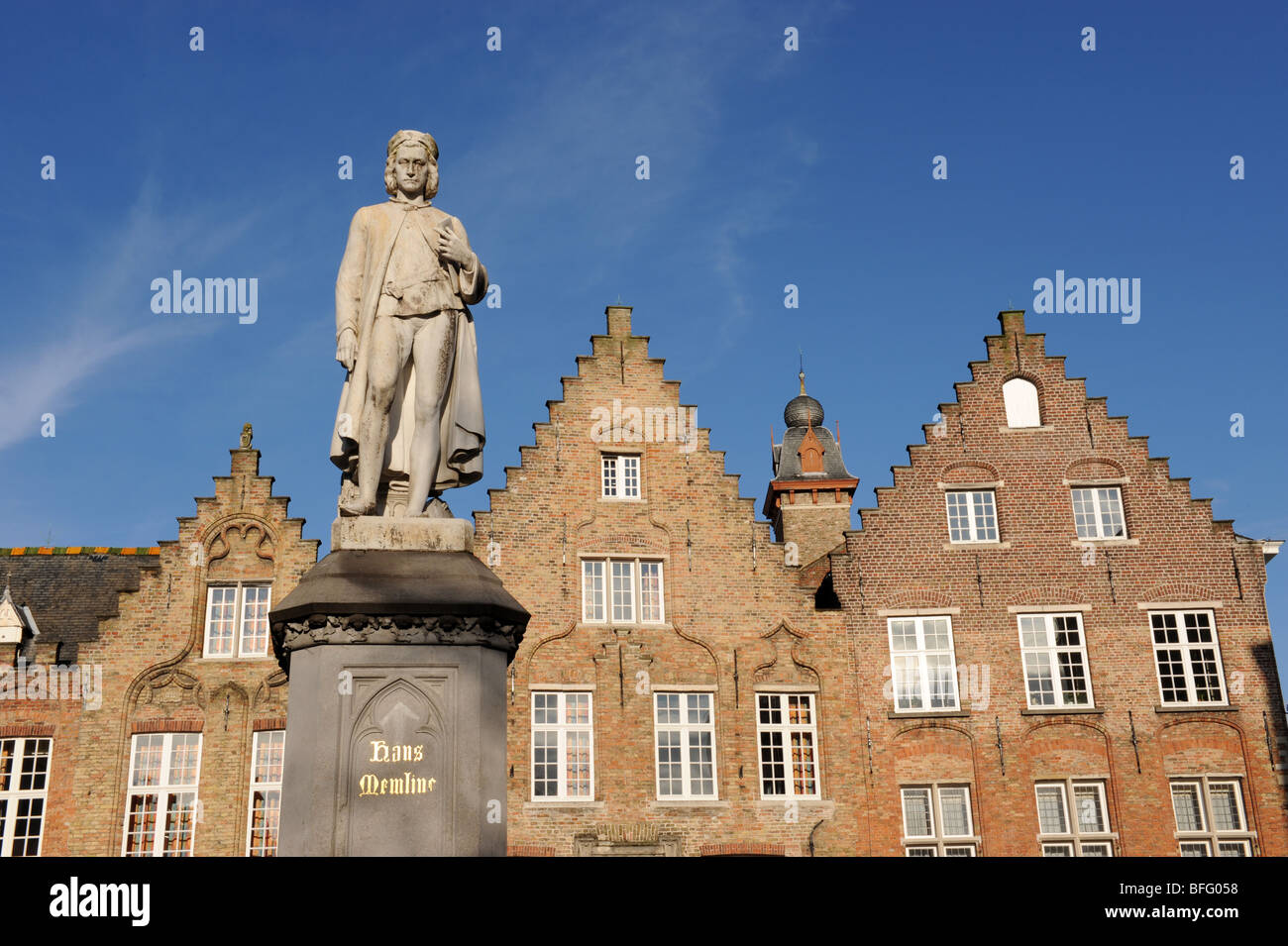 Statue of Artist Hans Memling at Bruges in Belgium Europe Stock Photo
