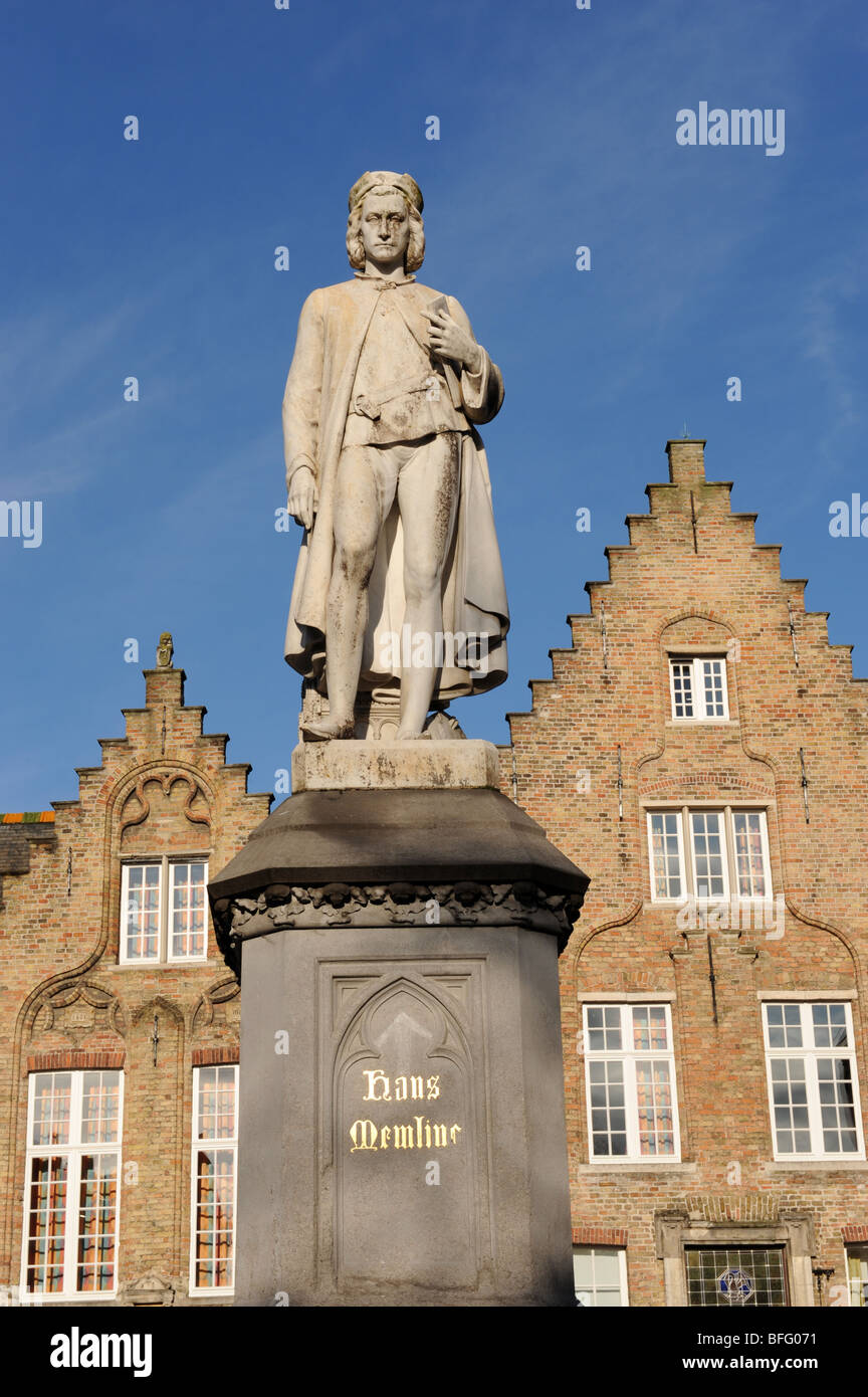 Statue of Artist Hans Memling at Bruges in Belgium Europe Stock Photo
