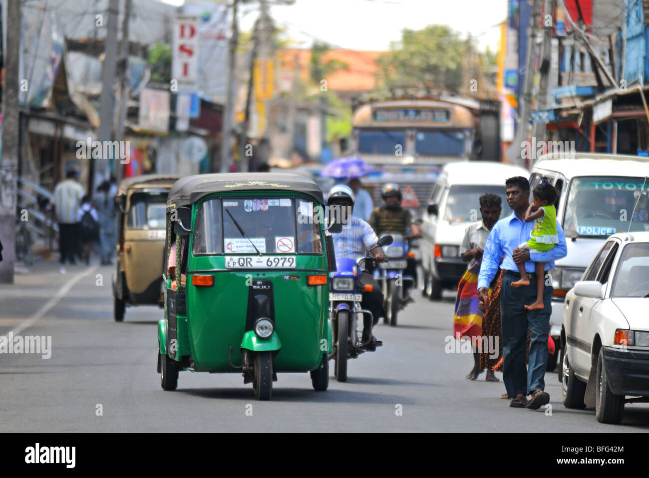 Trincomalee port city in north east Sri Lanka, street scene showing tuk tuks, Trinco, Sri Lanka Stock Photo