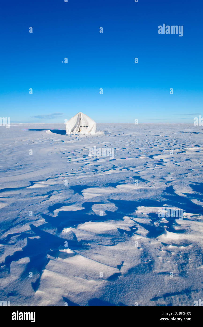 Ice Fishing Tent On Lake Winnipeg Near Town Of Gimli Manitoba Canada
