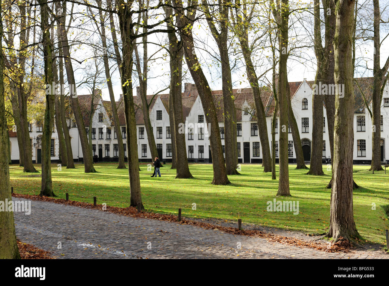 The Begijnhof now occupied by Benedictine Nuns at Bruges in Belgium Europe Stock Photo