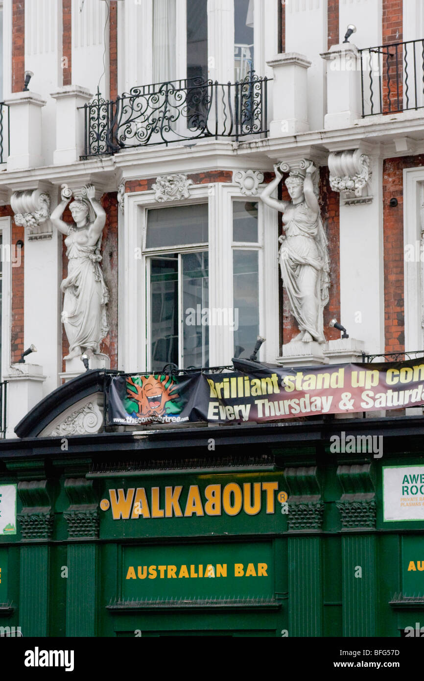 the walkabout pub sign and ornate architectural elements in putney south london Stock Photo