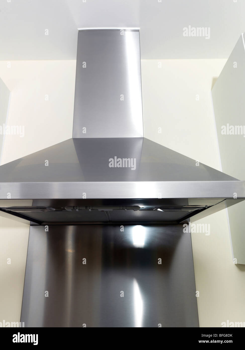 Luxury Flat Interior Kitchen Stainless Steel Cooker Hood Stock Photo