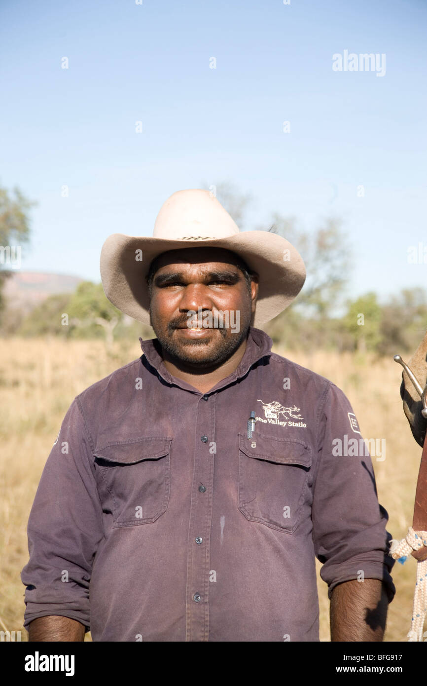 Home Valley Station Aboriginal stockman mustering on horseback in the