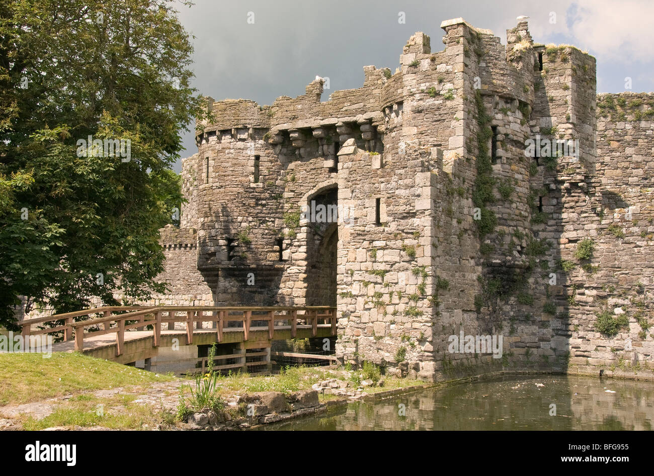 Beaumaris Castle, Welsh Heritage building, Welsh history,Castle Moat, Edwardian Castle, Wales, Stock Photo
