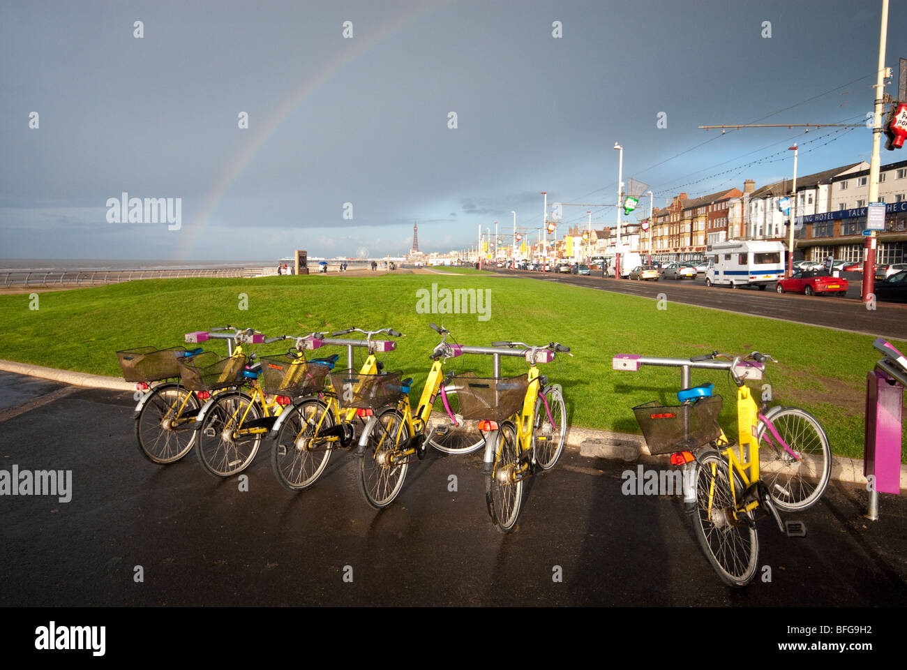 Bikes for hire on the Promenade at Blackpool Stock Photo Alamy