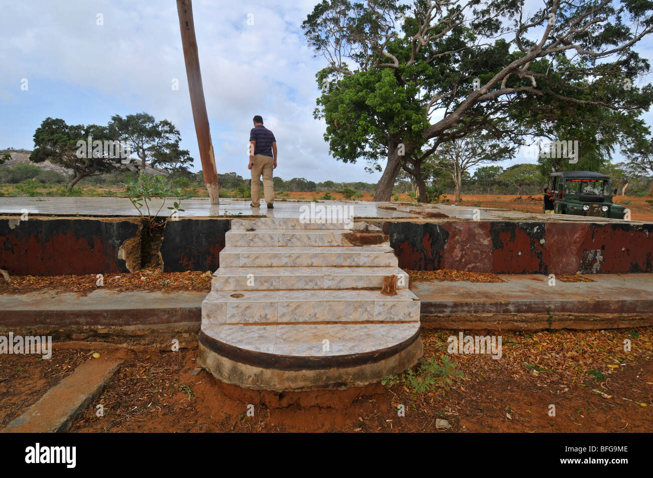 The remaining foundations of buildings, caused by the 2004 tsunami, by the beach at Yala National Park in Sri Lanka Stock Photo