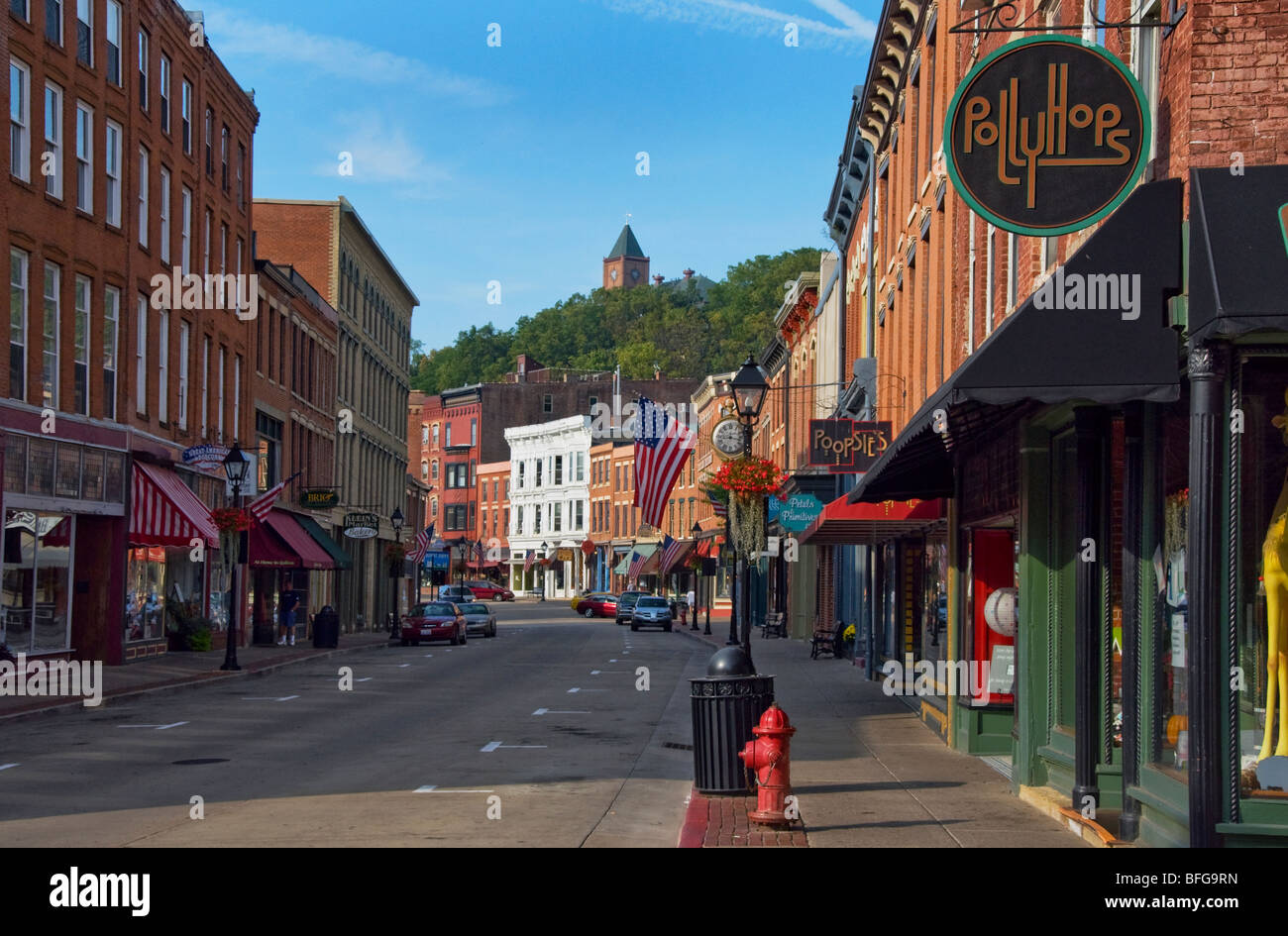 Shops in the historic downtown of Galena, Illinois a popular tourist