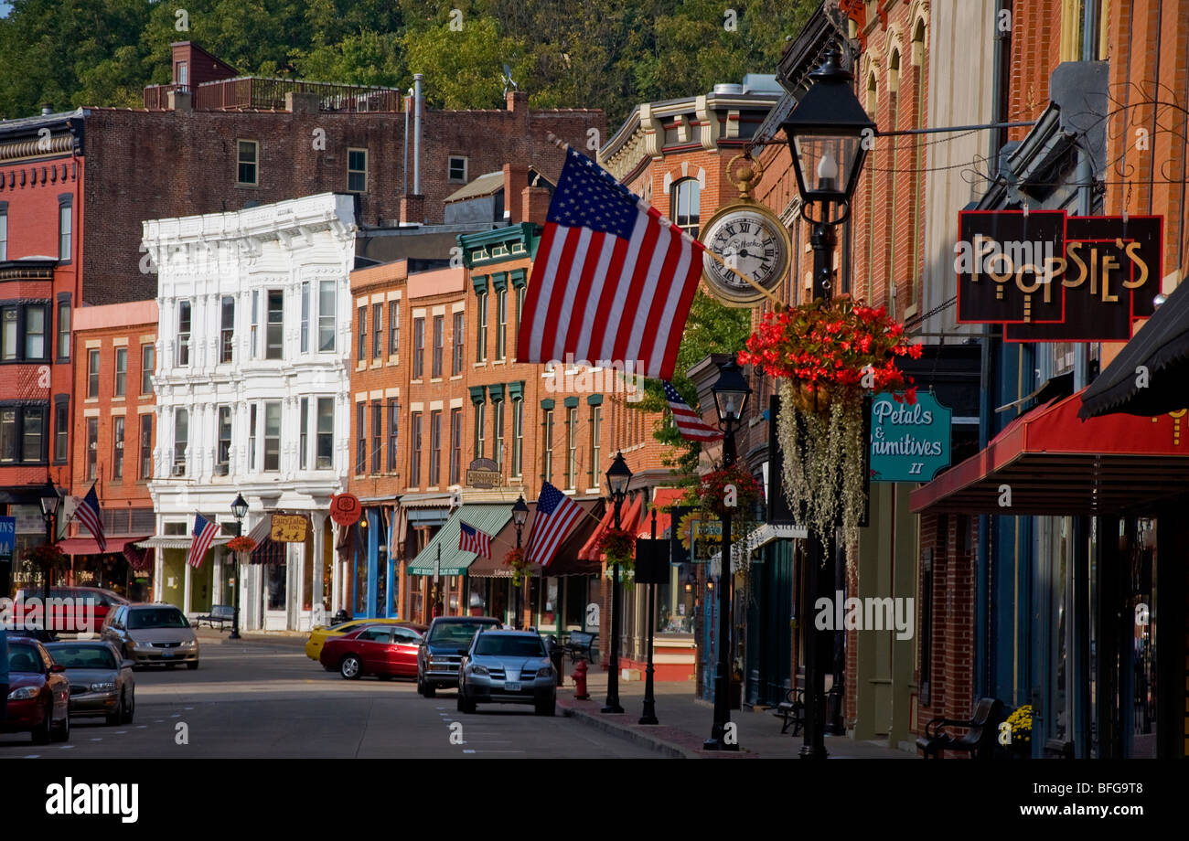 Shops in the historic downtown of Galena, Illinois a popular tourist