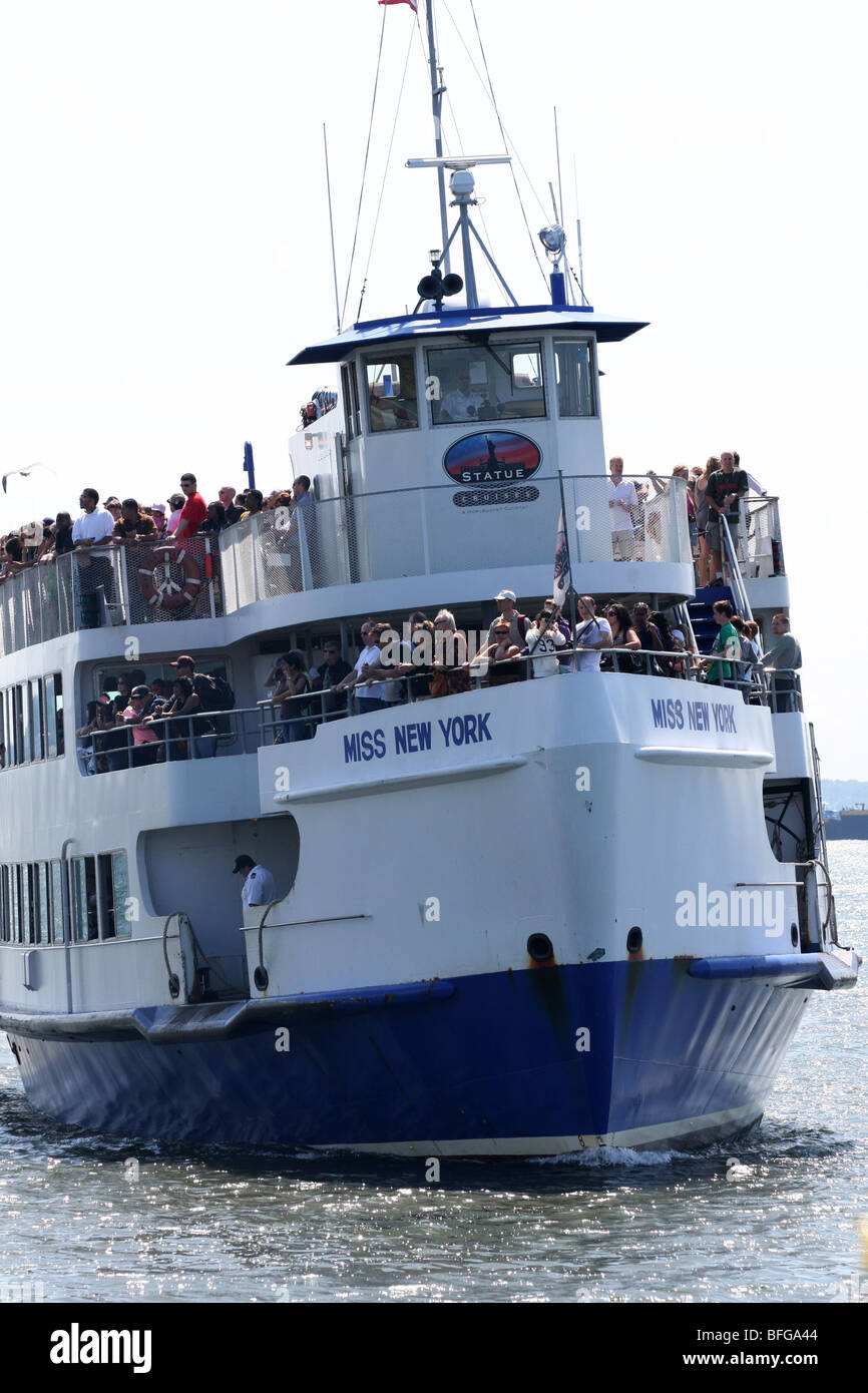 Battery Park Ferry across to Statue of liberty, Ellis Island. Immigration  center.Miss New York.Boat Ship Island ferry Stock Photo - Alamy