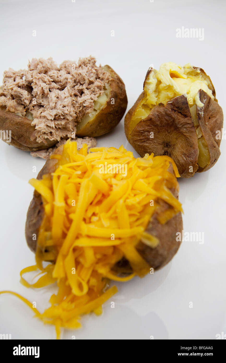 3 Jacket potatoes with assorted fillings Stock Photo Alamy