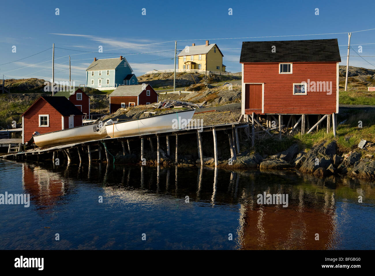 Fishing boats, houses and sheds in Change Islands, Newfoundland
