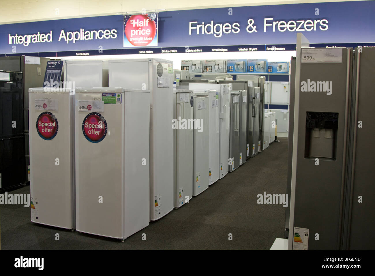 Curry's fridge/freezer home appliance section Watford Hertfordshire Stock Photo