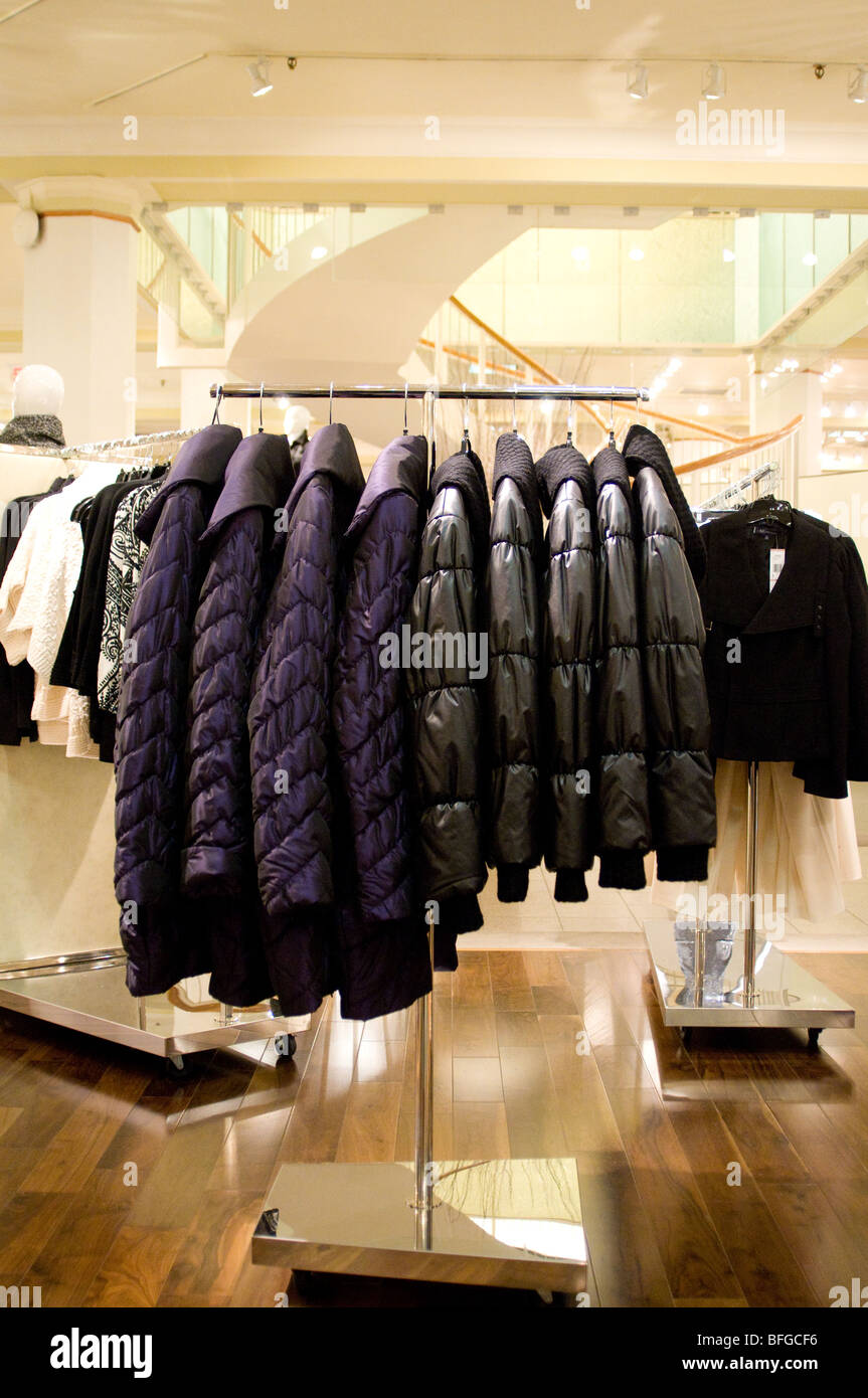 Winter coats hanging on rack at Ogilvy's Montreal Stock Photo Alamy