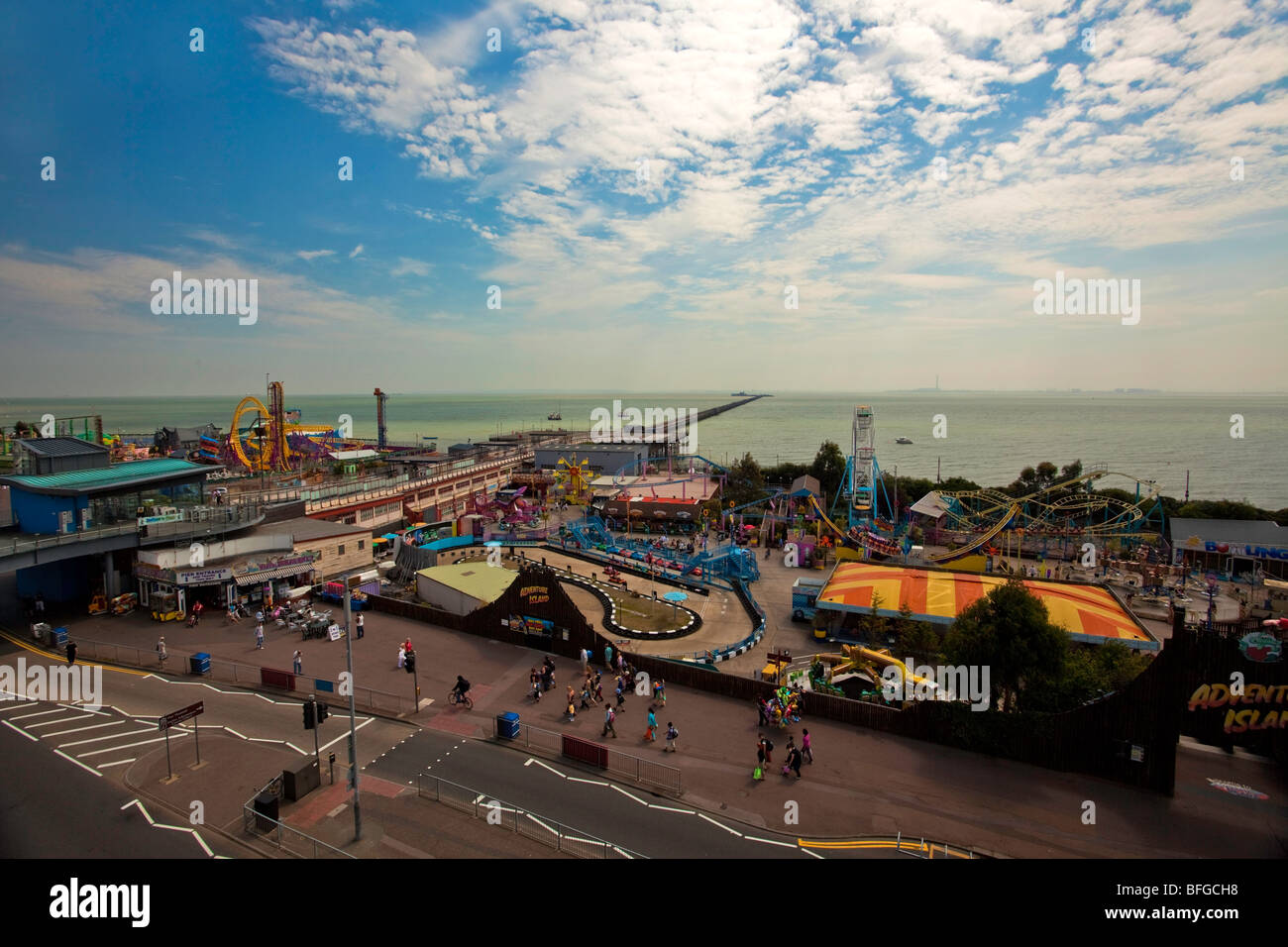 Southend Pier & Adventure Island Amusement Park Stock Photo