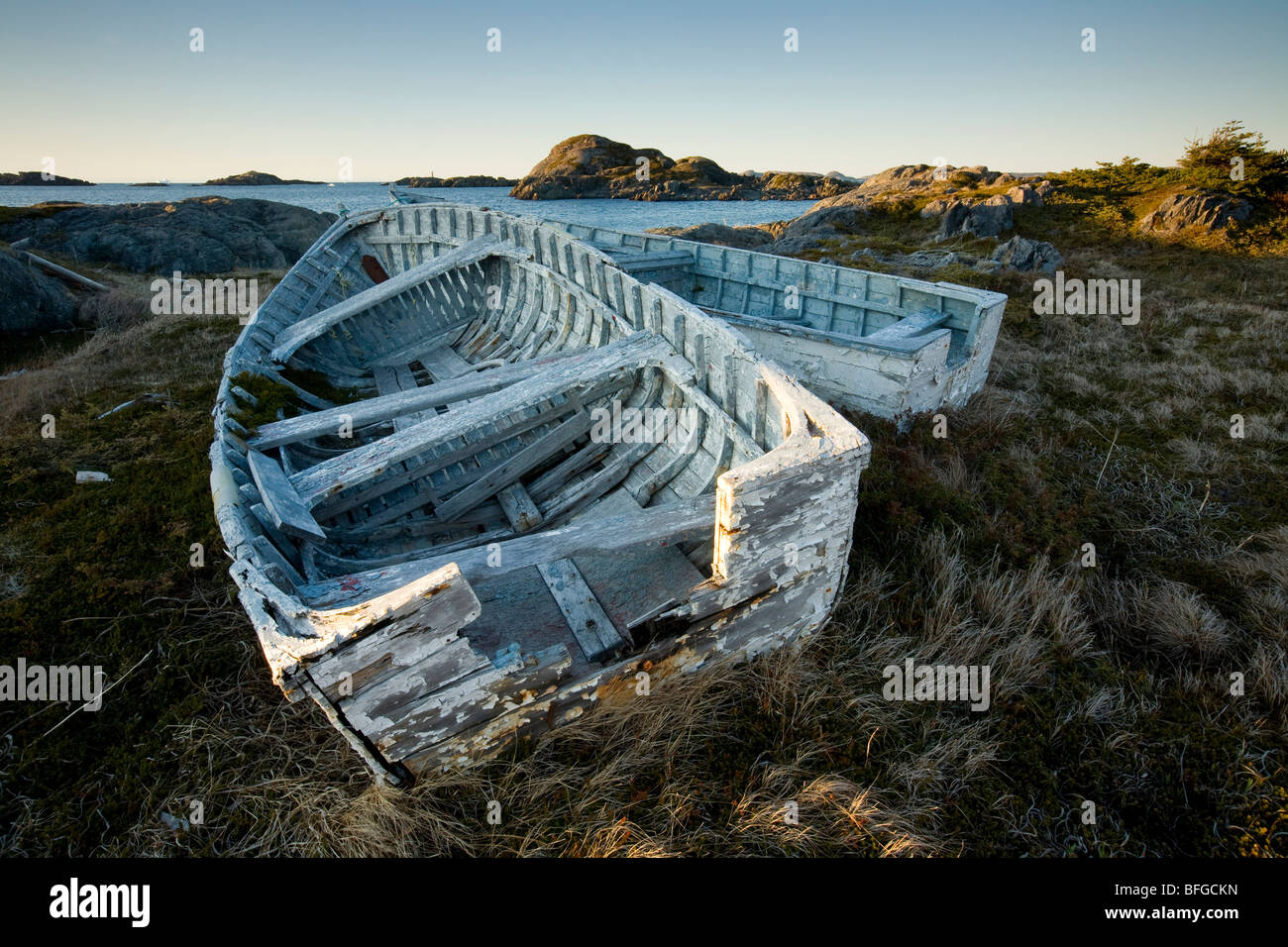 derelict boats, Change Islands, Newfoundland & Labrador, Canada Stock Photo