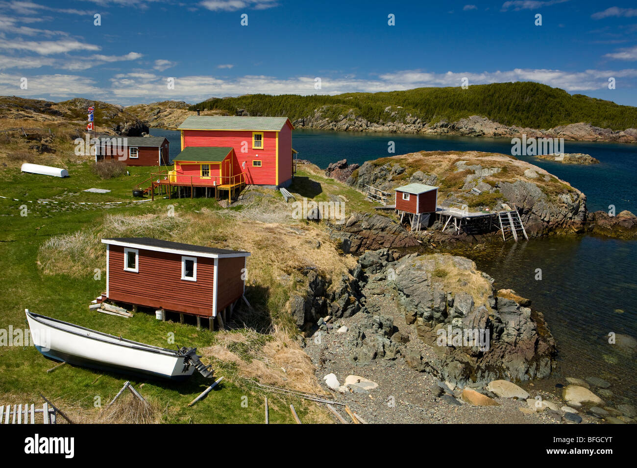 house and outbuildings, Change Islands, Newfoundland & Labrador, Canada Stock Photo