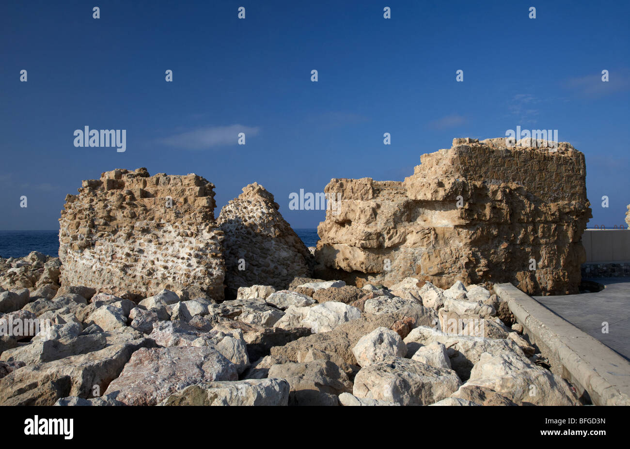 old castle ruins built into kato paphos harbour wall republic of cyprus europe Stock Photo