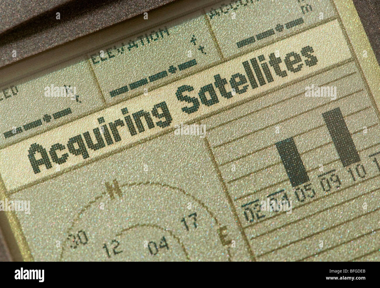 'Acquiring Satellites' screen on a handheld GPS Stock Photo