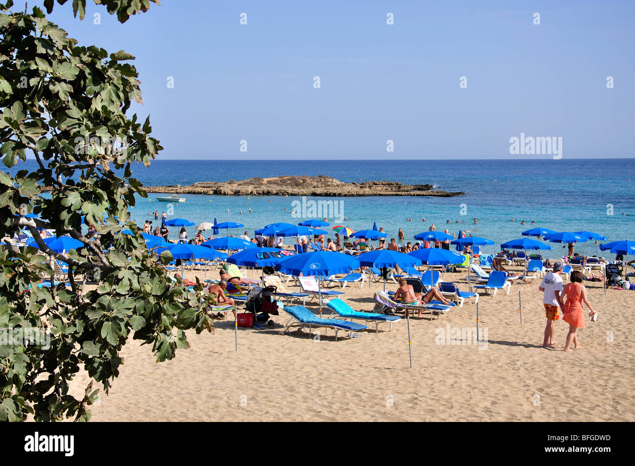 Beach view, Fig Tree Bay, Protaras, Famagusta District, Cyprus Stock Photo