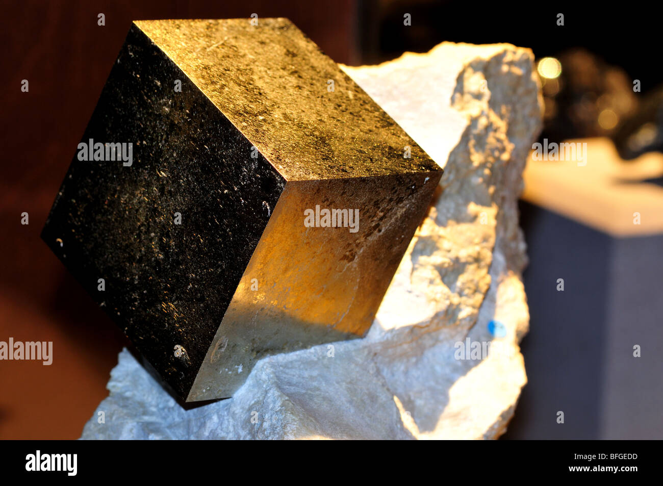 Pyrite, an iron sulfide (FeS2). Stock Photo