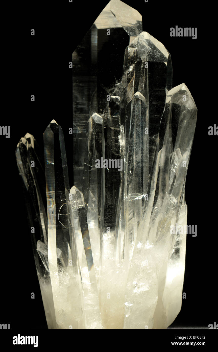 Clear crystals of Calcite, a calcium carbonate CaCO3. Stock Photo