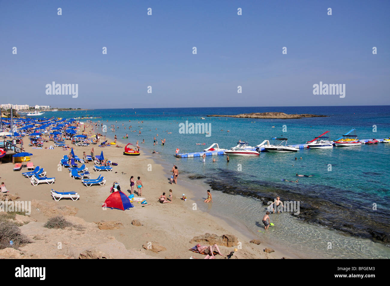 Beach view, Fig Tree Bay, Protaras, Famagusta District, Cyprus Stock ...