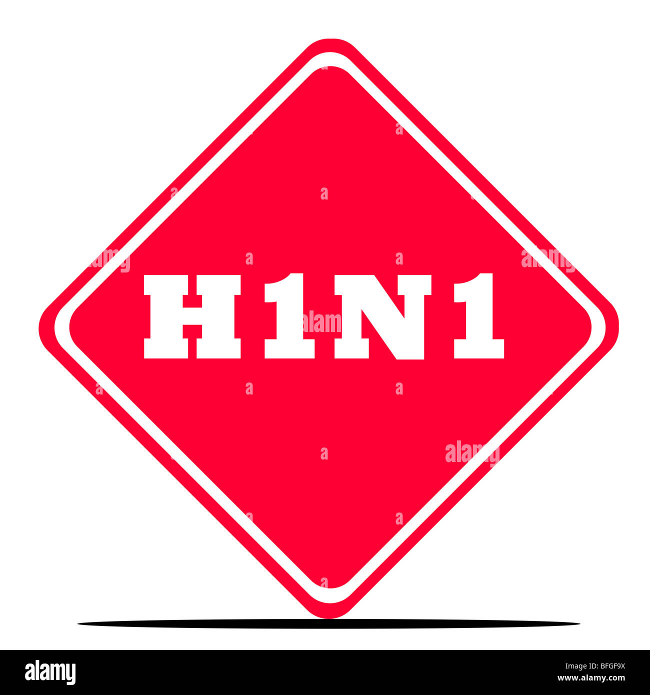 Red H1N1 swine flu diamond shaped sign isolated on white background. Stock Photo