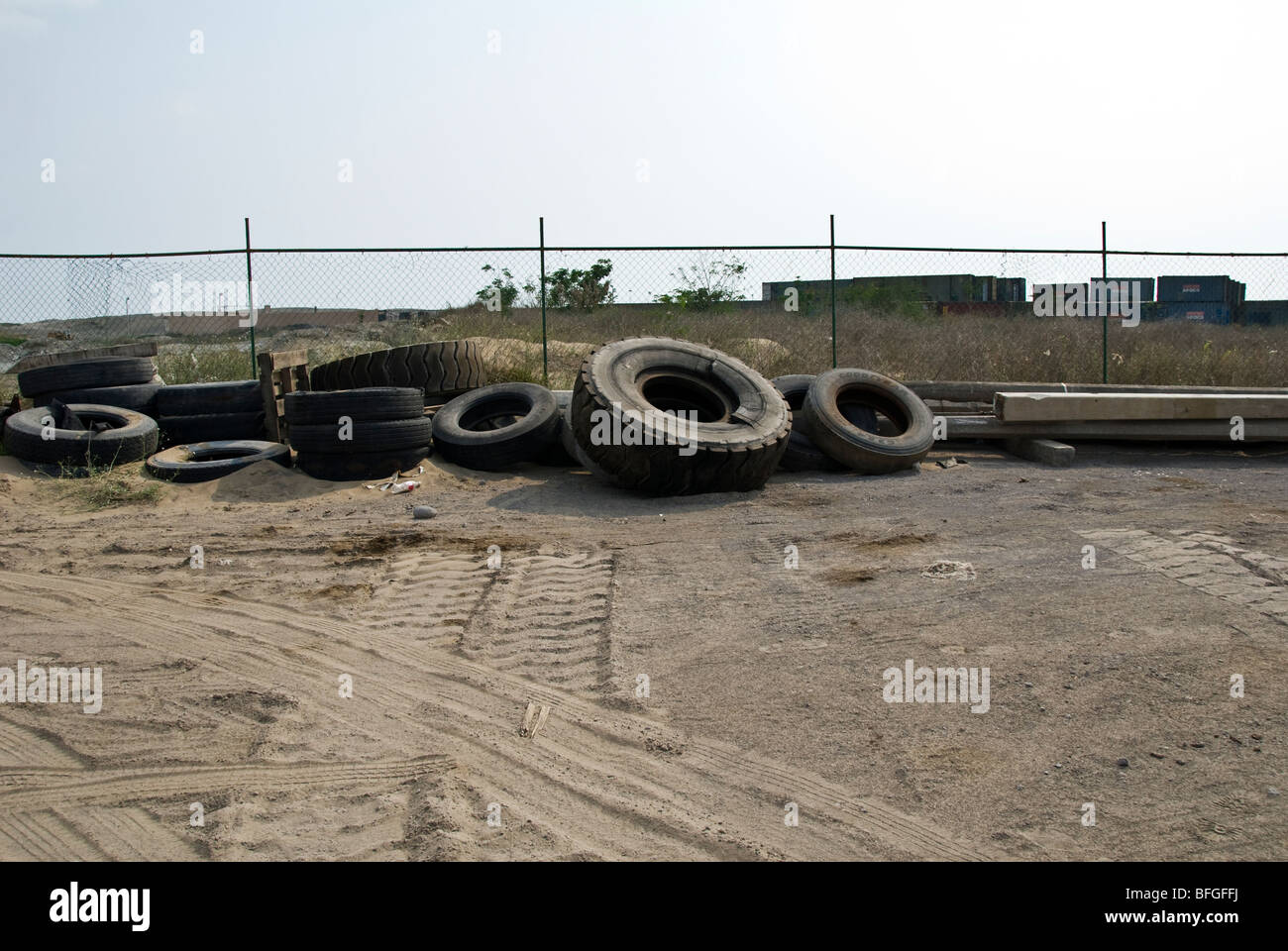 a stack of old tires Stock Photo
