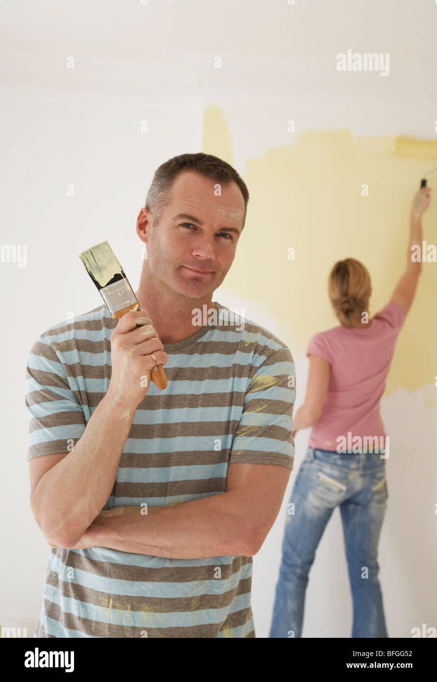 Couple Painting Room Stock Photo Alamy