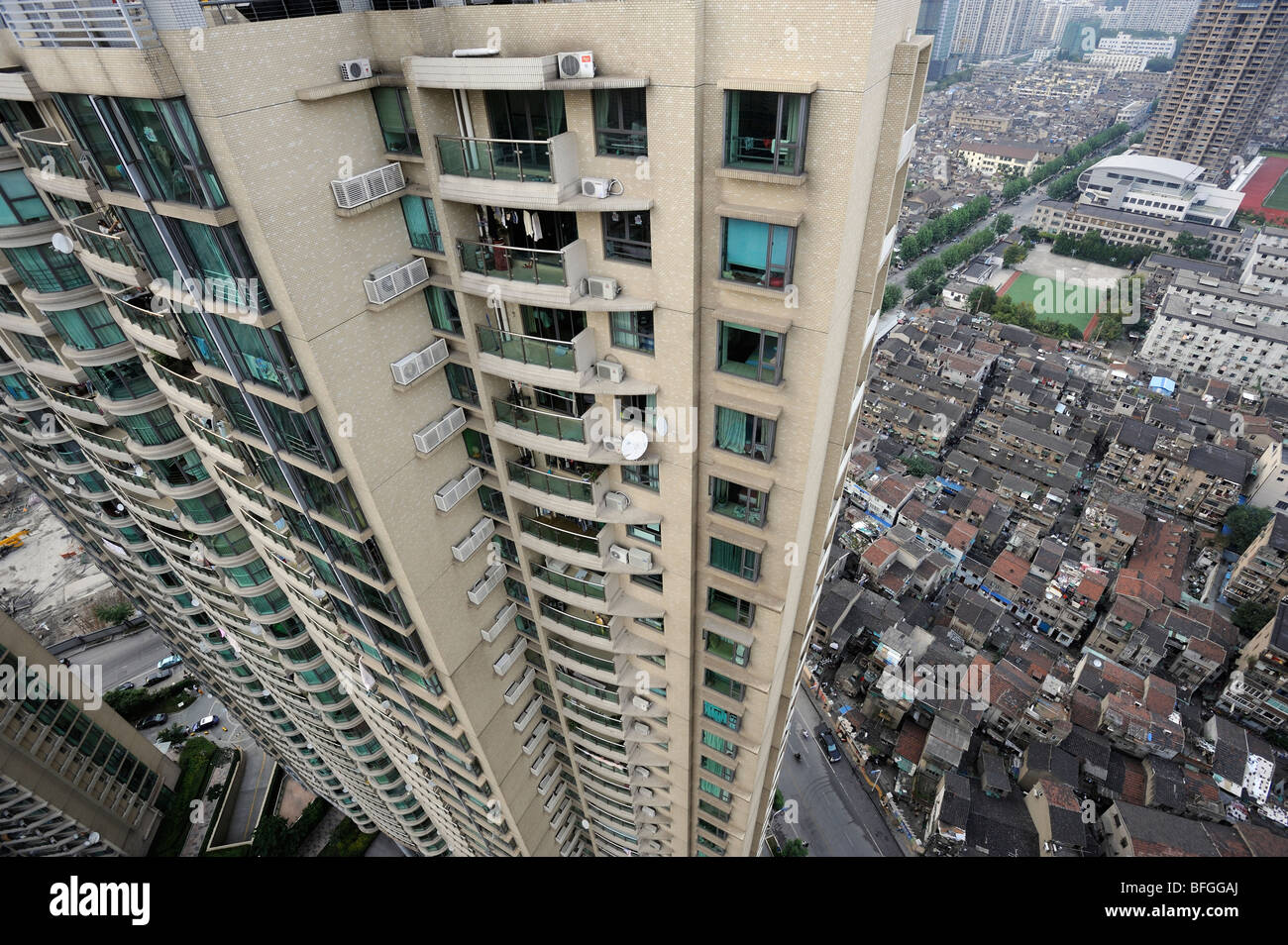 New luxurious apartments and old  houses in Shanghai, China. 08-Oct-2009 Stock Photo