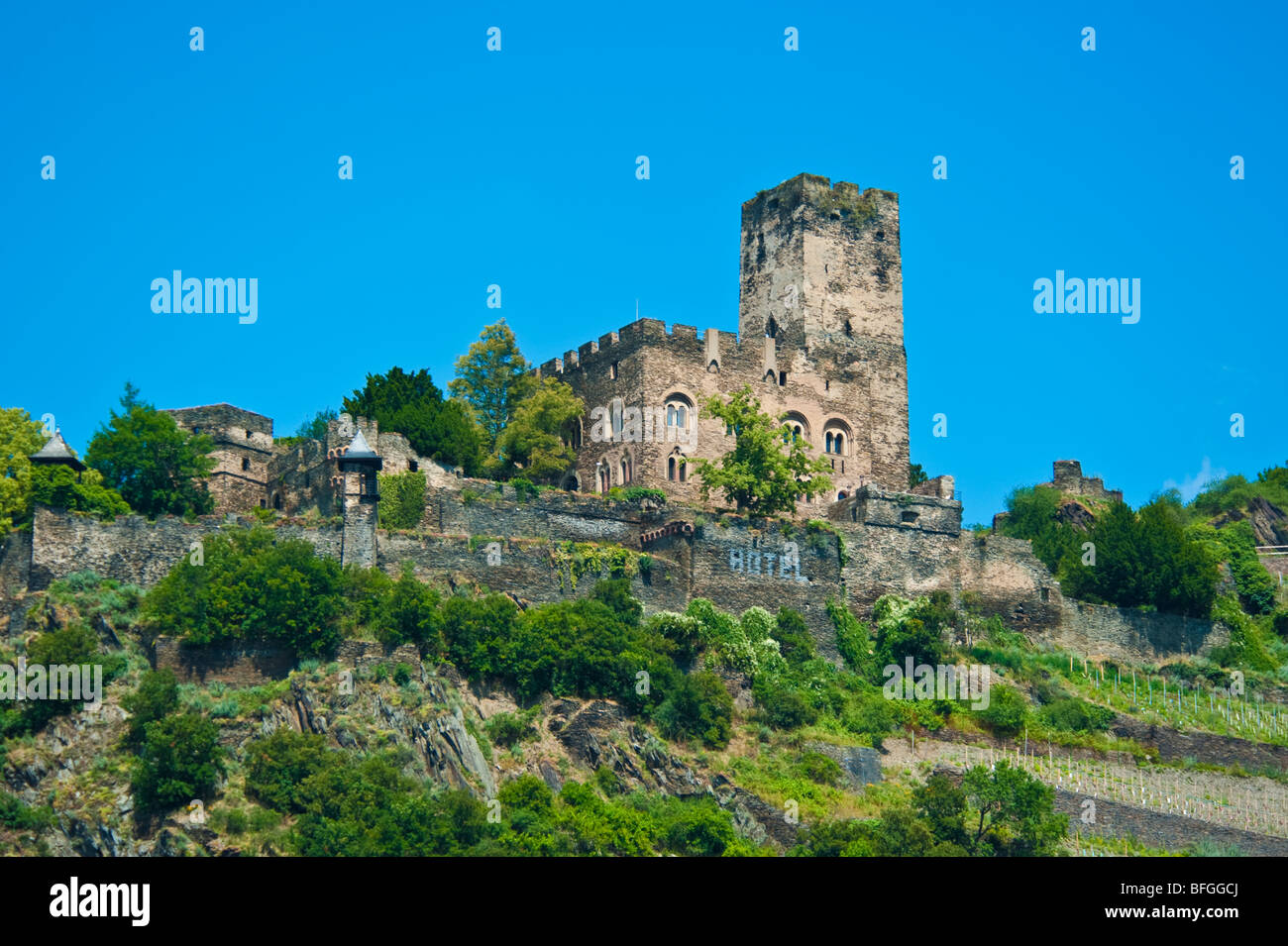 Historic castle Burg Gutenfels near Kaub, Bingen, Rhine River Stock Photo