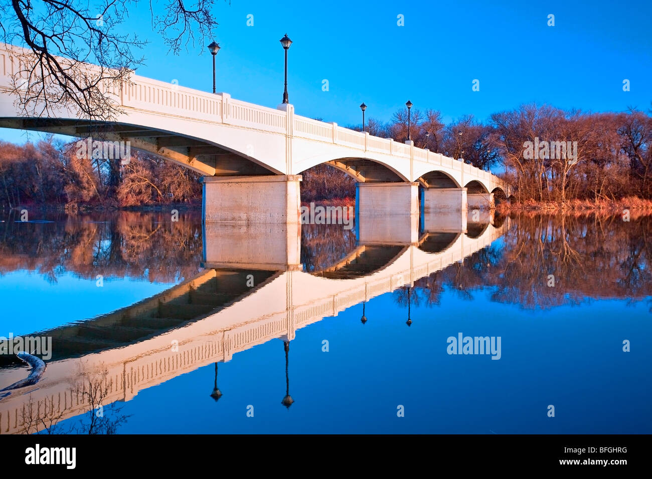 Assiniboine Park foot bridge crossing the Assiniboine River, Winnipeg