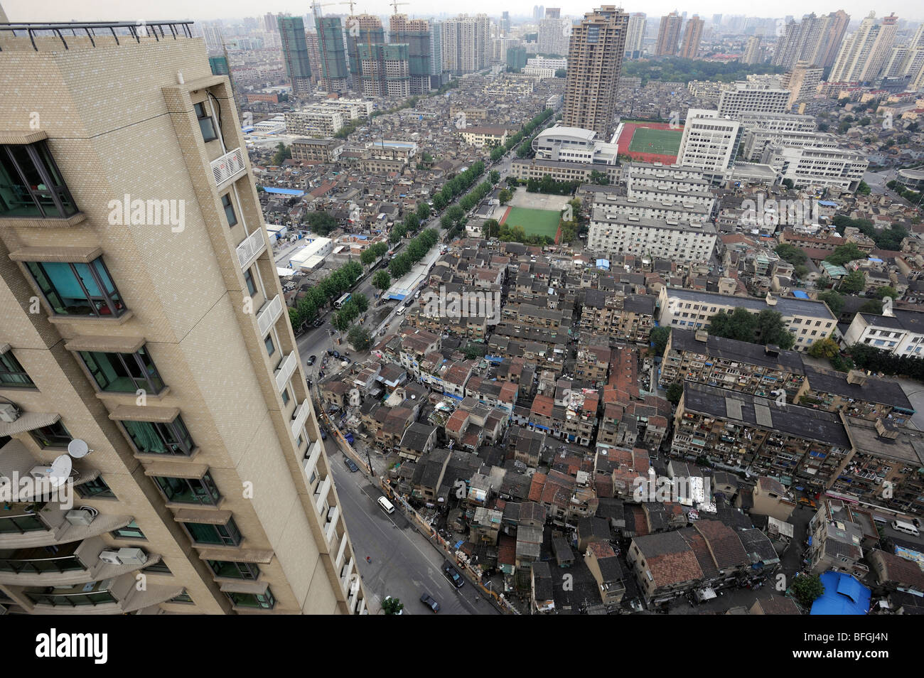 New luxurious apartments and old  houses in Shanghai, China. 08-Oct-2009 Stock Photo