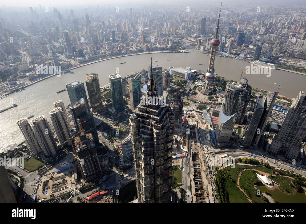 Skyline of Pudong commercial district, Shanghai, China. 14-Oct-2009 Stock Photo