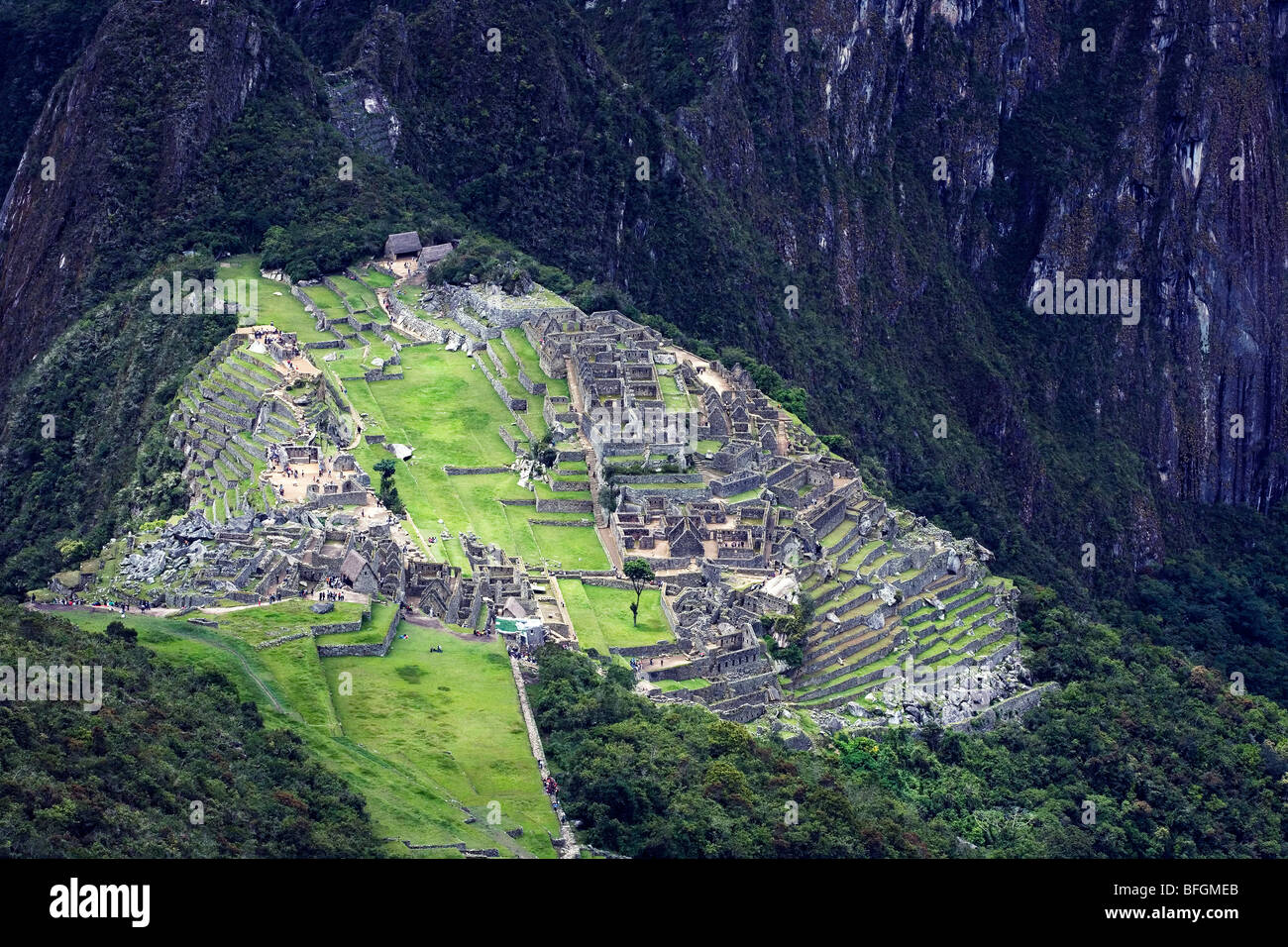 Overview of Inca's city of Machu Pichu, UNESCO site, Urubamba province, Peru Stock Photo