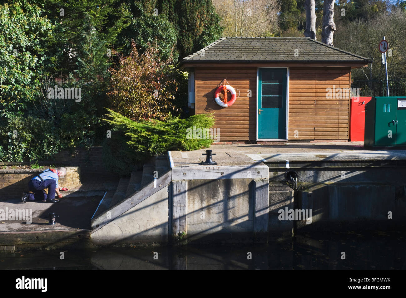 A wooden hut at Boulters Lock on the River Thames near Maidenhead