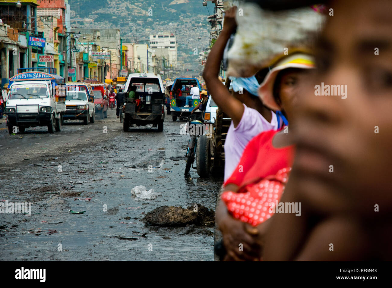 The street of the La Saline market, Port-au-Prince, Haiti. Stock Photo