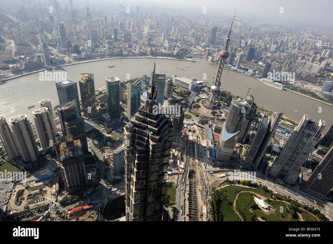 Skyline of Pudong commercial district, Shanghai, China. 14-Oct-2009 Stock Photo