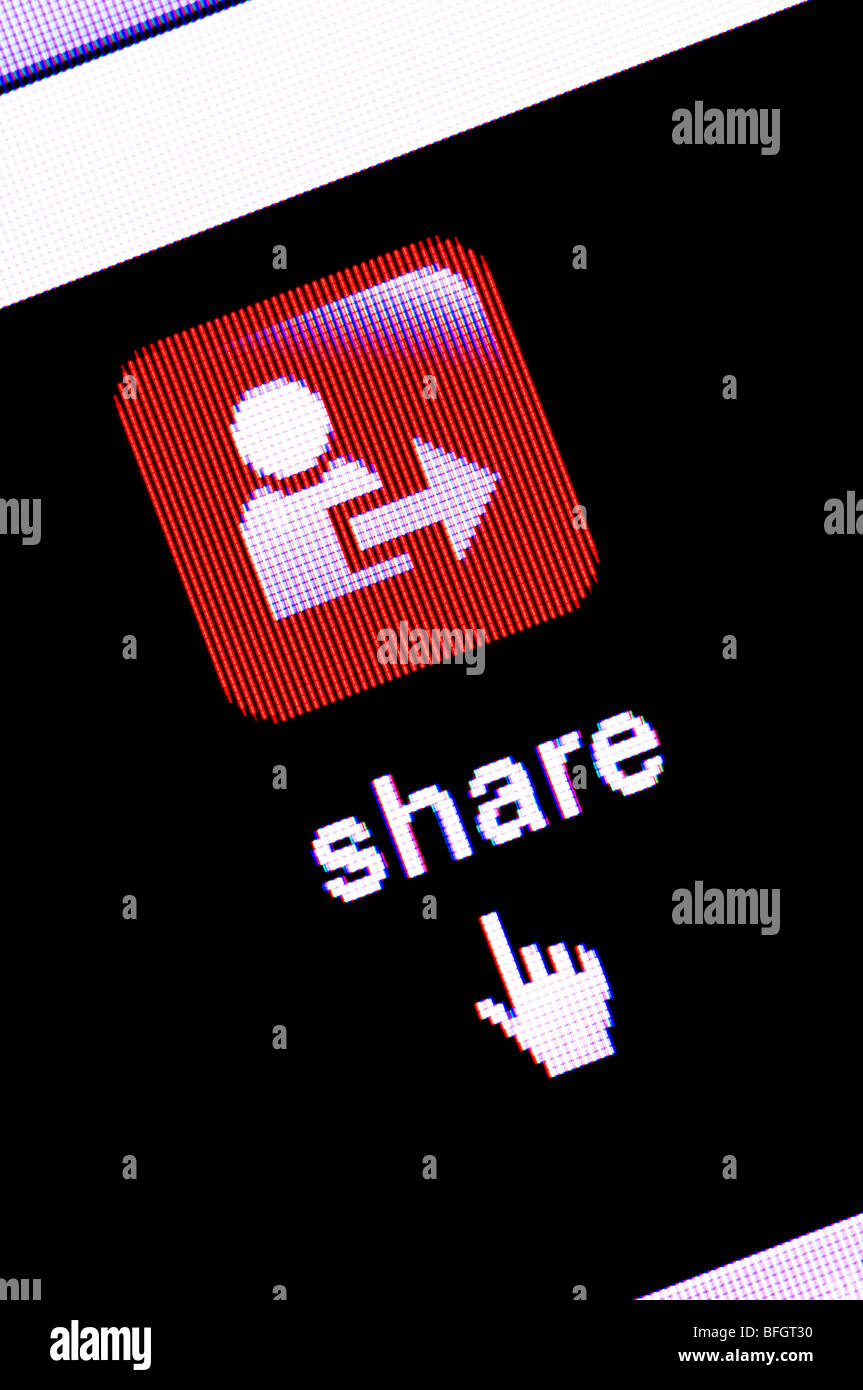 Macro screenshot of the share icon tab on the YouTube website (Editorial use only). Stock Photo