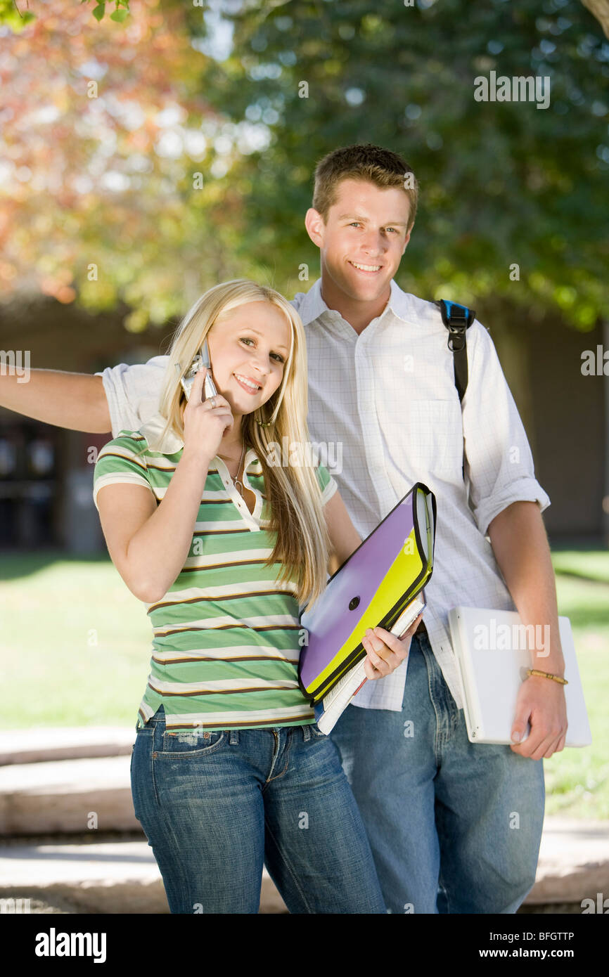 Two young students looking at camera Stock Photo