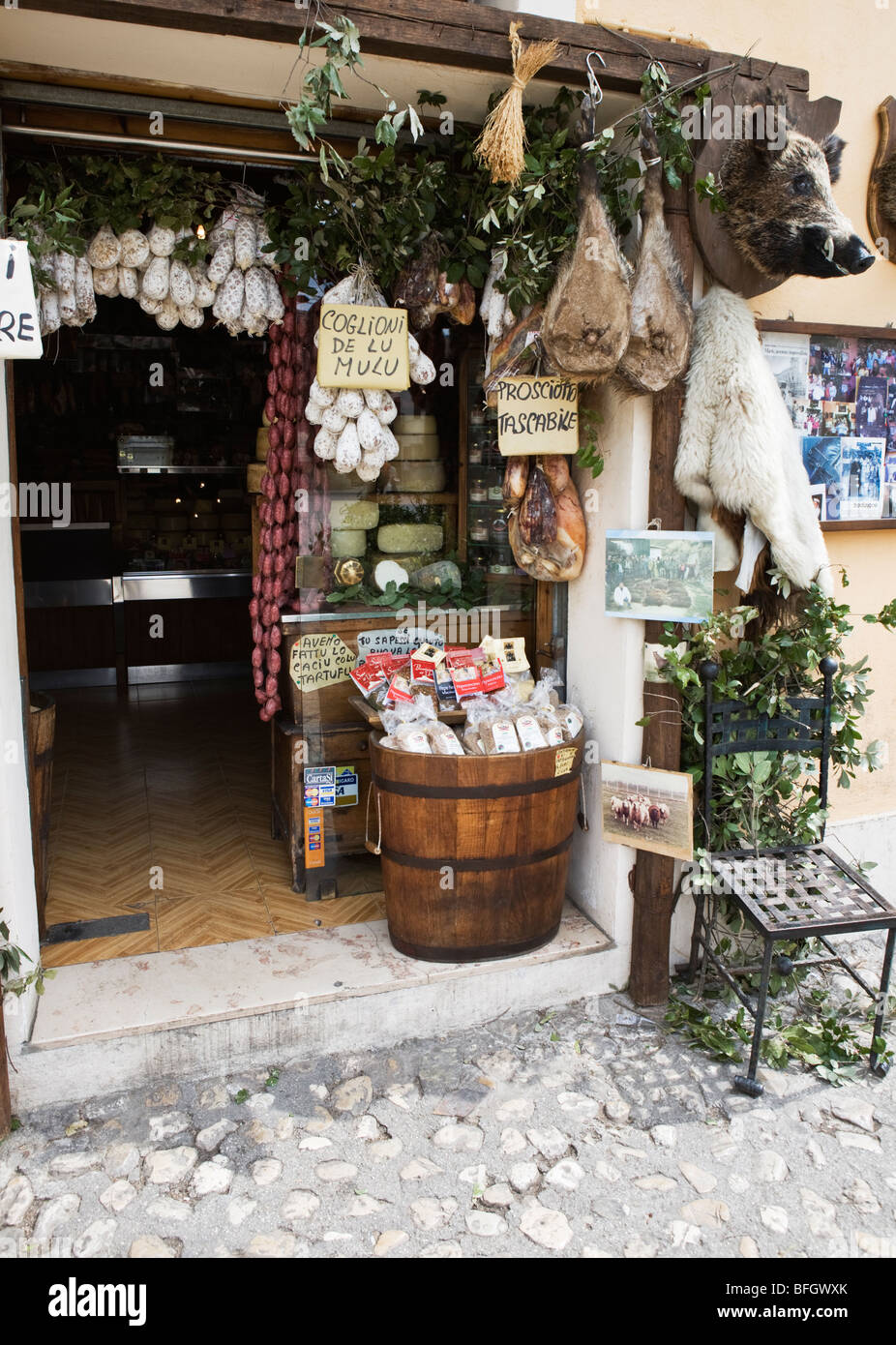 Deli shop in Norcia Umbria Italy Stock Photo