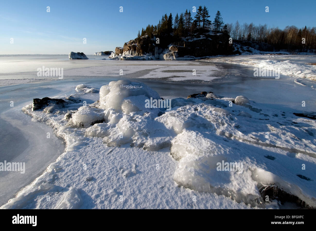 Frozen Lake Superior, Silver Bay, Minnesota, USA Stock Photo