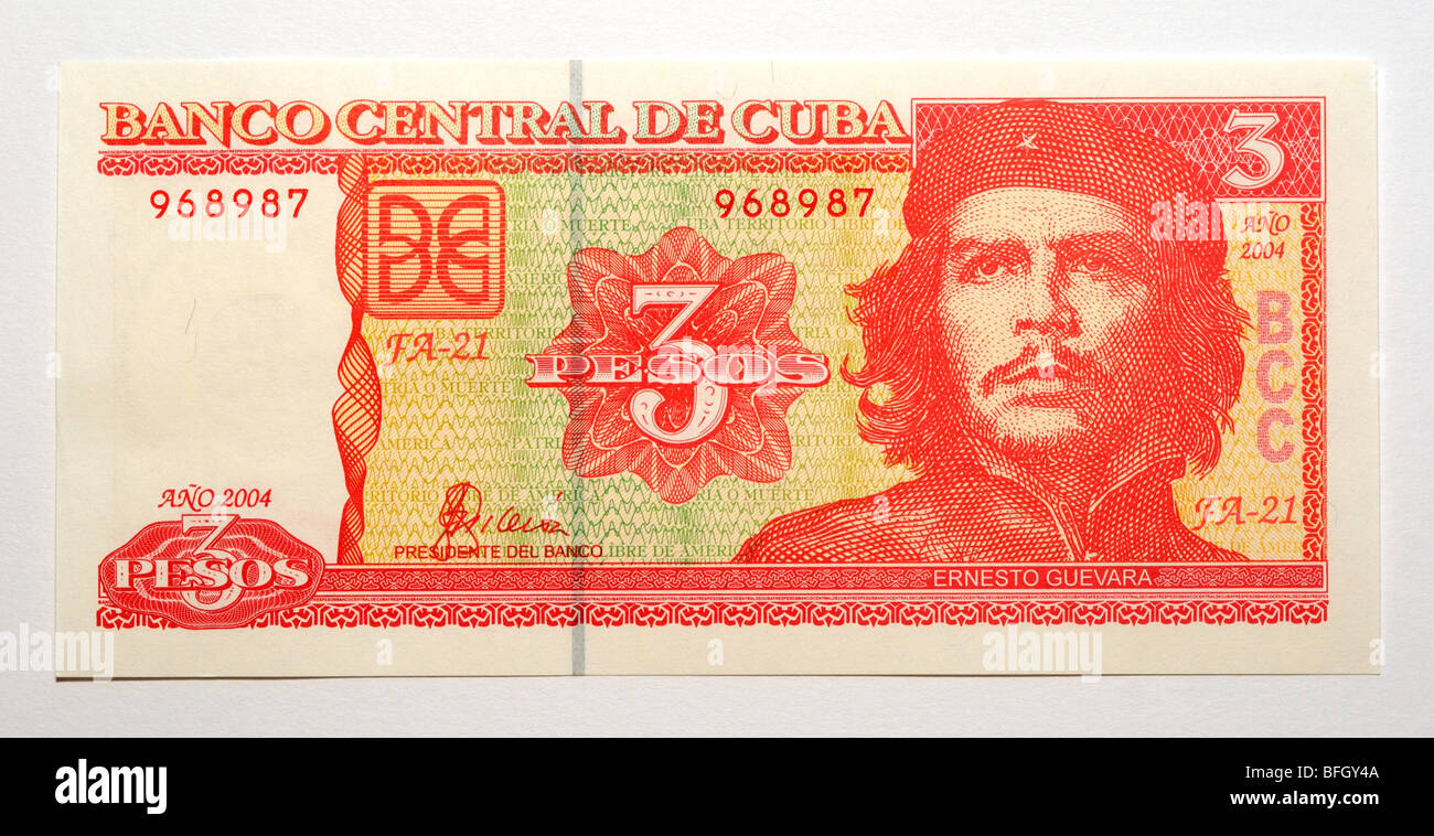 Republic of Cuba 3 Pesos Bank Note. Stock Photo